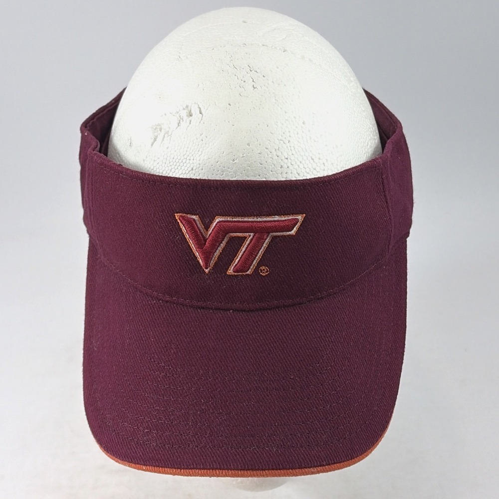 Vintage Virginia Tech Hokies Visor Hat Cap Strap Back Logo Red Embroidered Y2K